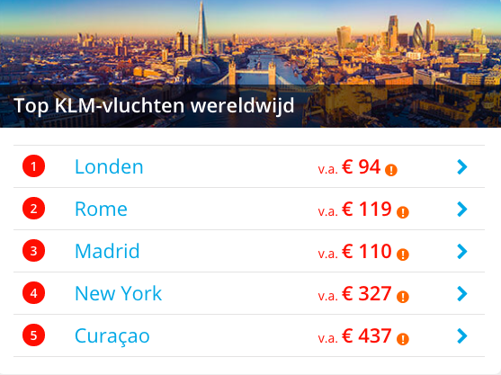KLM aanbiedingen