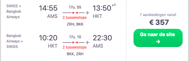 Screenshot goedkope vliegtickets naar Phuket