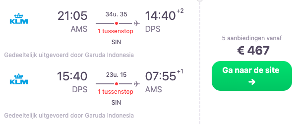 KLM Retourtickets naar Bali