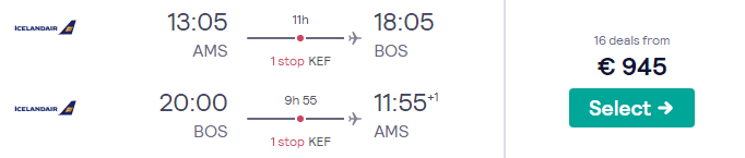 Icelandair Business Class Tickets Amsterdam - Boston