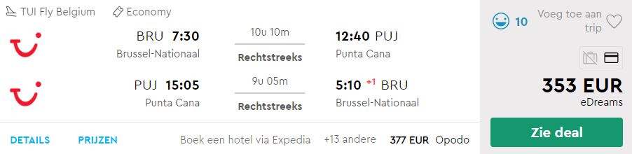 TUI Fly Belgium Tickets van Brussel naar Punta Cana v/a 353