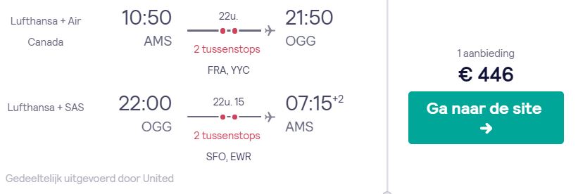 Lufthansa + Air Canada + SAS Tickets van Amsterdam naar Hawaii v/a 446