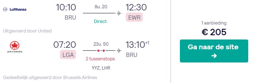 Lufthansa + Air Canada Tickets van Brussel naar New York v/a 205