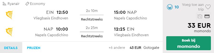 Ryanair Tickets van Eindhoven naar Napels v/a 33