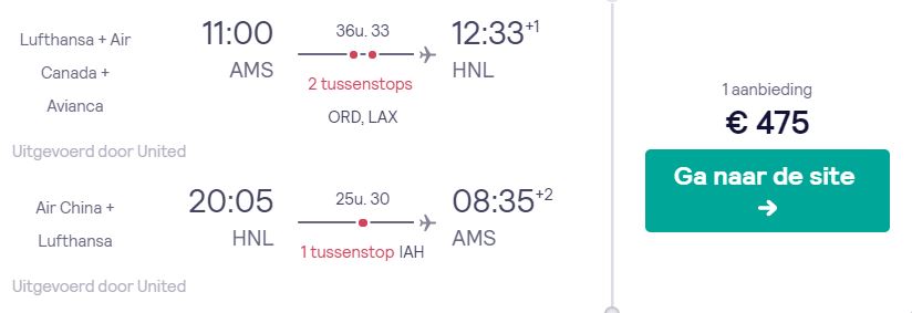 Lufthansa + Air Canada + Avianca Tickets van Amsterdam naar Hawaii v/a 475 euro