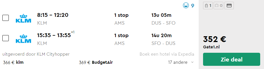 KLM Ticket naar Amerika v/a 352