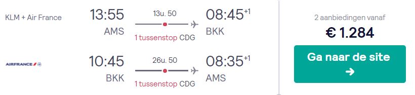 KLM + Air France Business Class Tickets van Amsterdam naar Bangkok v/a 1284