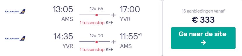 Icelandair Tickets van Amsterdam naar Vancouver v/a 333