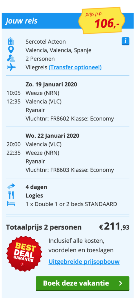 Check snel de prijzen naar de city trip naar Valencia