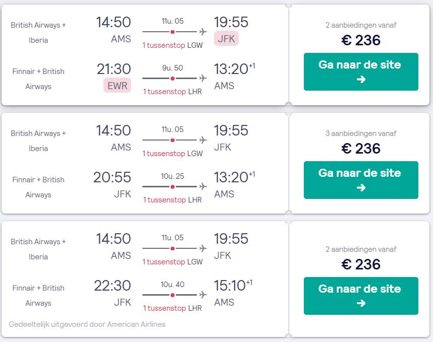 Star Alliance Tickets van Amsterdam naar New York v/a 236