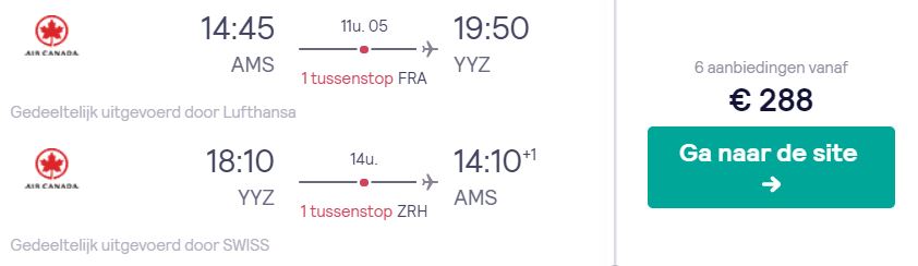 Air Canada Tickets van Amsterdam naar Toronto v/a 288