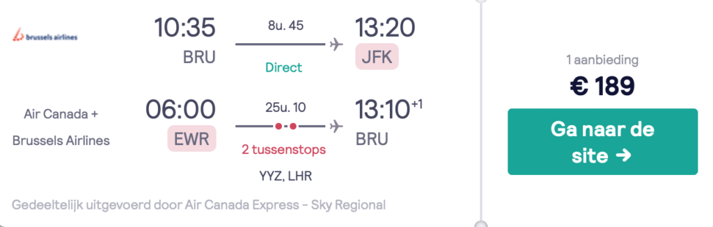 Check snel de prijzen naar de retourtickets naar New York